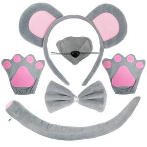 3823 Mouse Costume Mouse Ears Headband Tail Nose Bow Tie